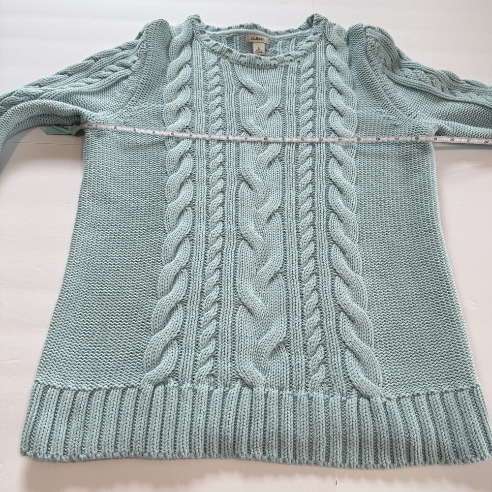 LL Bean Aqua Blue Double L Mixed Cable Crew Neck Pullover Sweater Size LARGE - Picture 5 of 9